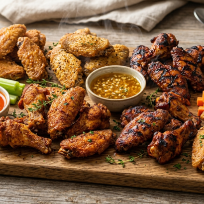 Best chicken wings recipe with baked, fried, air fryer, grilled and smoked wings served with sauces