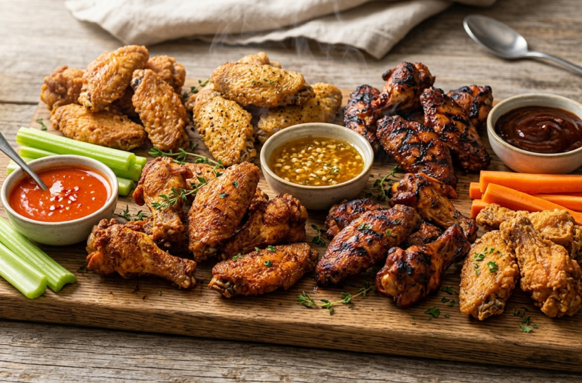 Best chicken wings recipe with baked, fried, air fryer, grilled and smoked wings served with sauces