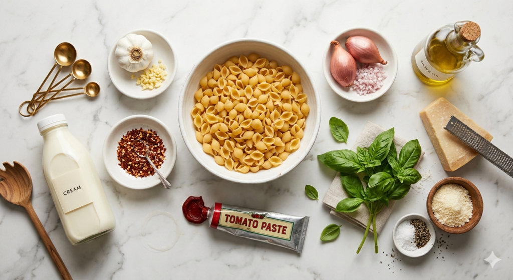gigi hadid pasta recipe ingredients flat lay