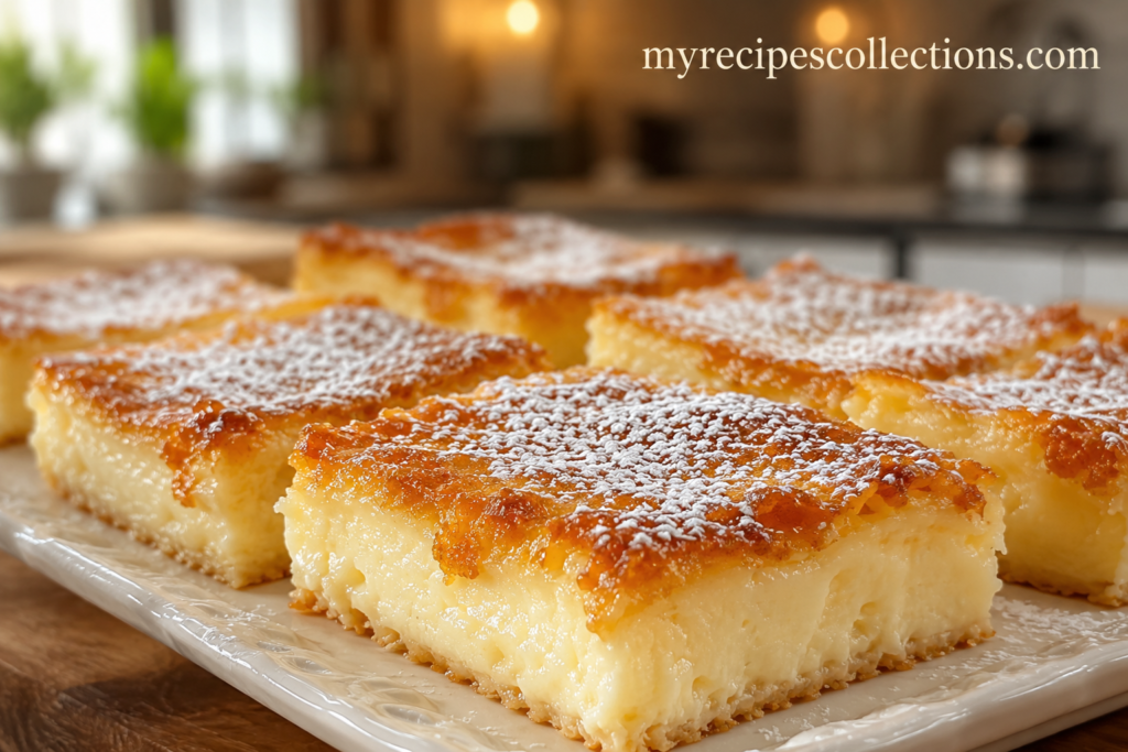 original chess cake recipe cut into squares with gooey center